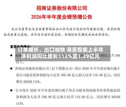 订单增长	、出口加快 海昌智能上半年净利润同比增长112%至1.29亿元-第2张图片