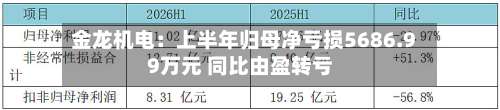 金龙机电：上半年归母净亏损5686.99万元 同比由盈转亏