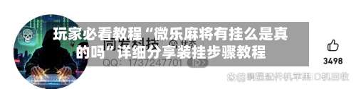 玩家必看教程“微乐麻将有挂么是真的吗	”详细分享装挂步骤教程-第2张图片