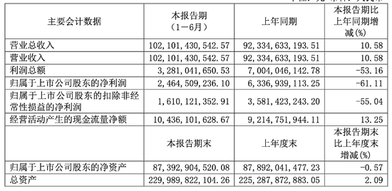 长城汽车上半年营收1021亿元增一成	，净利跌61%至24.6亿元